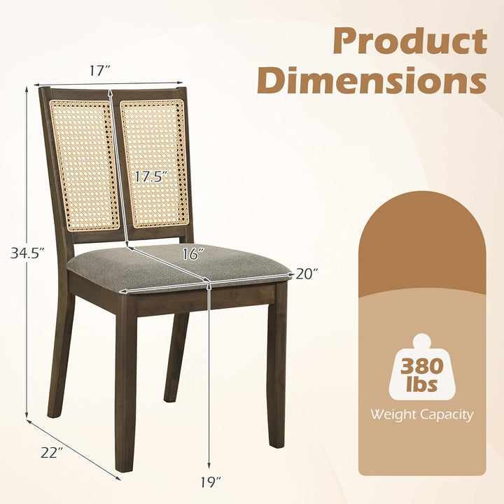 GIANTEX Rattan Dining Chairs Farmhouse Upholstered Kitchen Chairs | Boho Dining Room Chair w/Curved Backrest &amp; Padded Seat