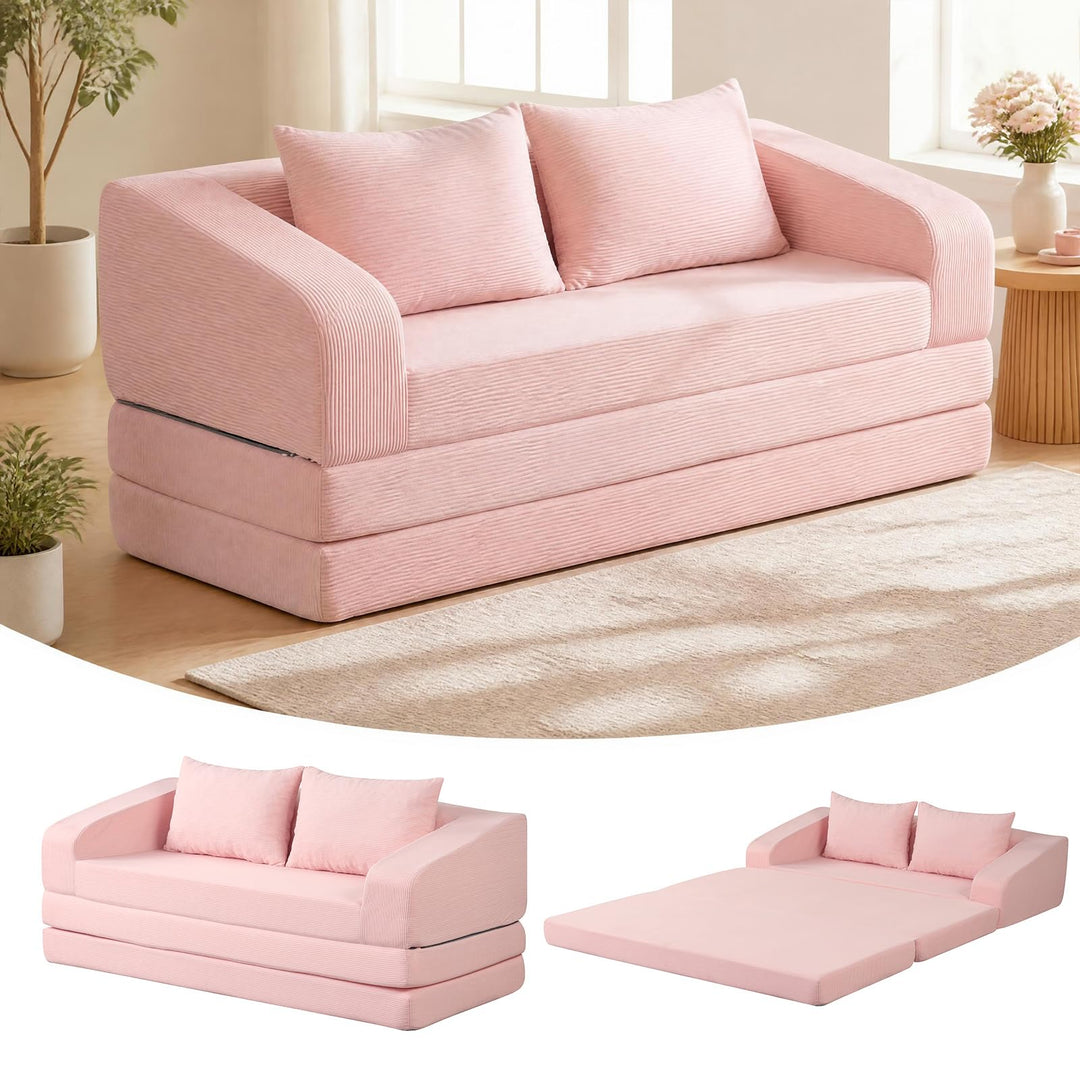 GIANTEX 61" Folding Sofa Bed | 2 in 1 Convertible Futon Couch with 2 Back Cushions
