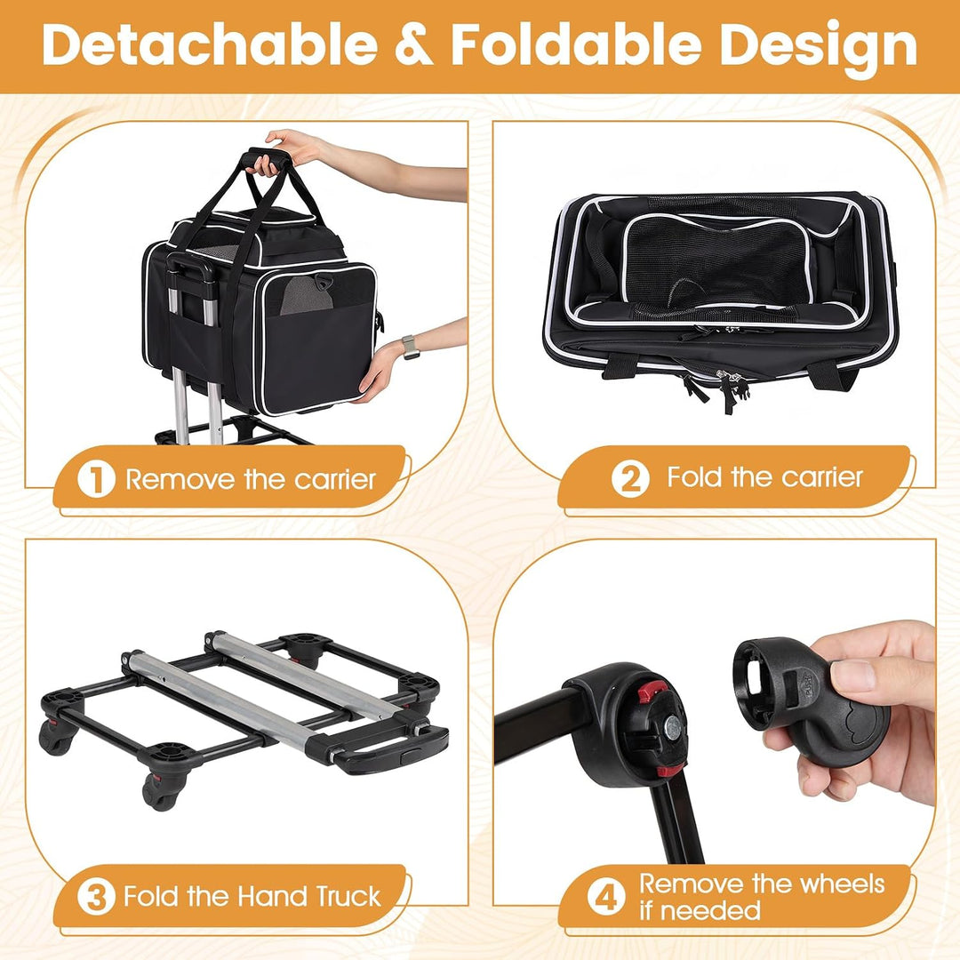 Giantex Top-Expandable Pet Carrier with Wheels for Small Cat &amp; Dog (Black) | Foldable Rolling Pet Bag with Telescopic Handle