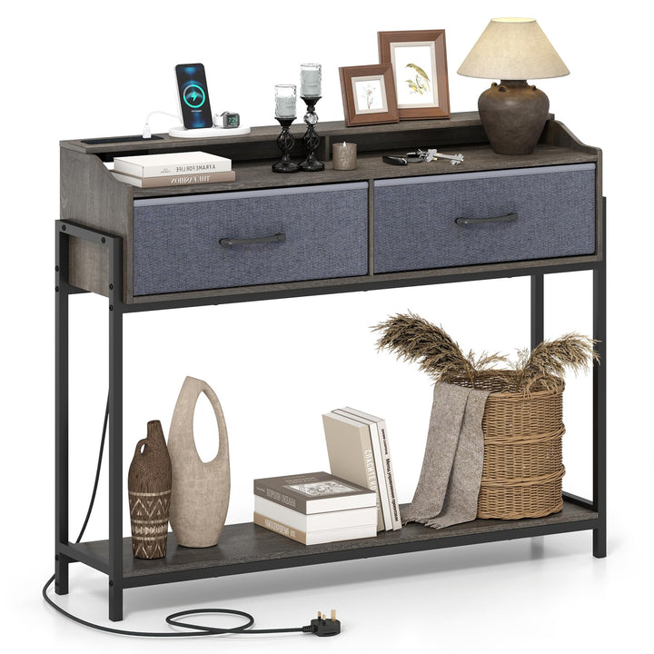 GIANTEX 43" Narrow Console Table with Charging Station &amp; 2 Drawers