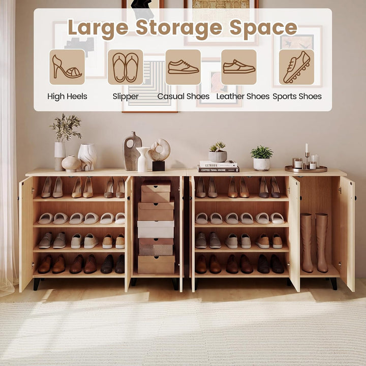 GIANTEX Geometric Shoe Cabinet with 3 Doors, 4-Tier Shoe Storage Cabinet