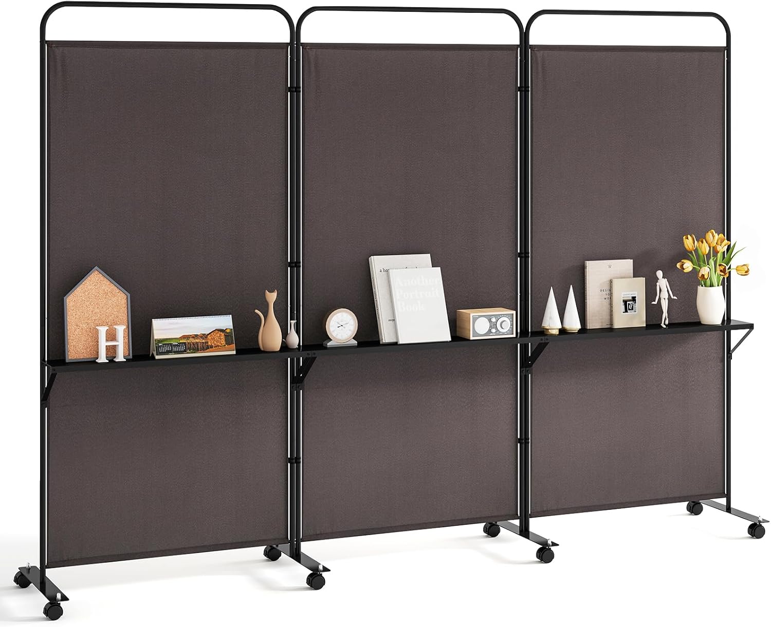 Giantex 3 Panel Room Divider with Wheels and Shelves  for Home Office Studio