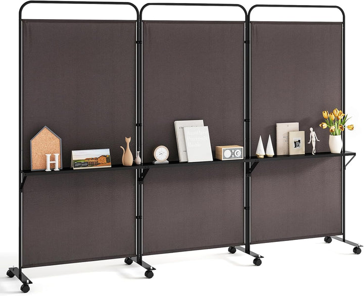Giantex 3 Panel Room Divider with Wheels and Shelves  for Home Office Studio
