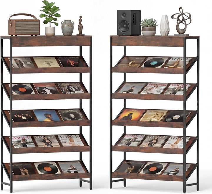 Giantex 6-Tier Industrial Tall Bookcase with Angled Shelves and Metal Frame