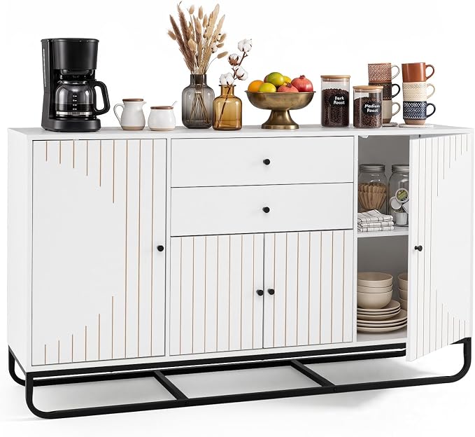 GIANTEX Modern Sideboard Buffet Cabinet with Storage &amp; 2 Drawers| Coffee Bar Cabinet w/ Geometric Design