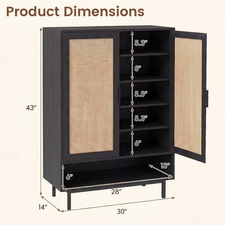 Giantex 6-Tier Shoe Cabinet, 43" Tall Hidden Shoe Storage w/Doors | Freestanding Wooden Shoe Storage Cabinet with Adjustable Shelves &amp; Open Compartment for Hallway Entryway Living Room &amp; Closet