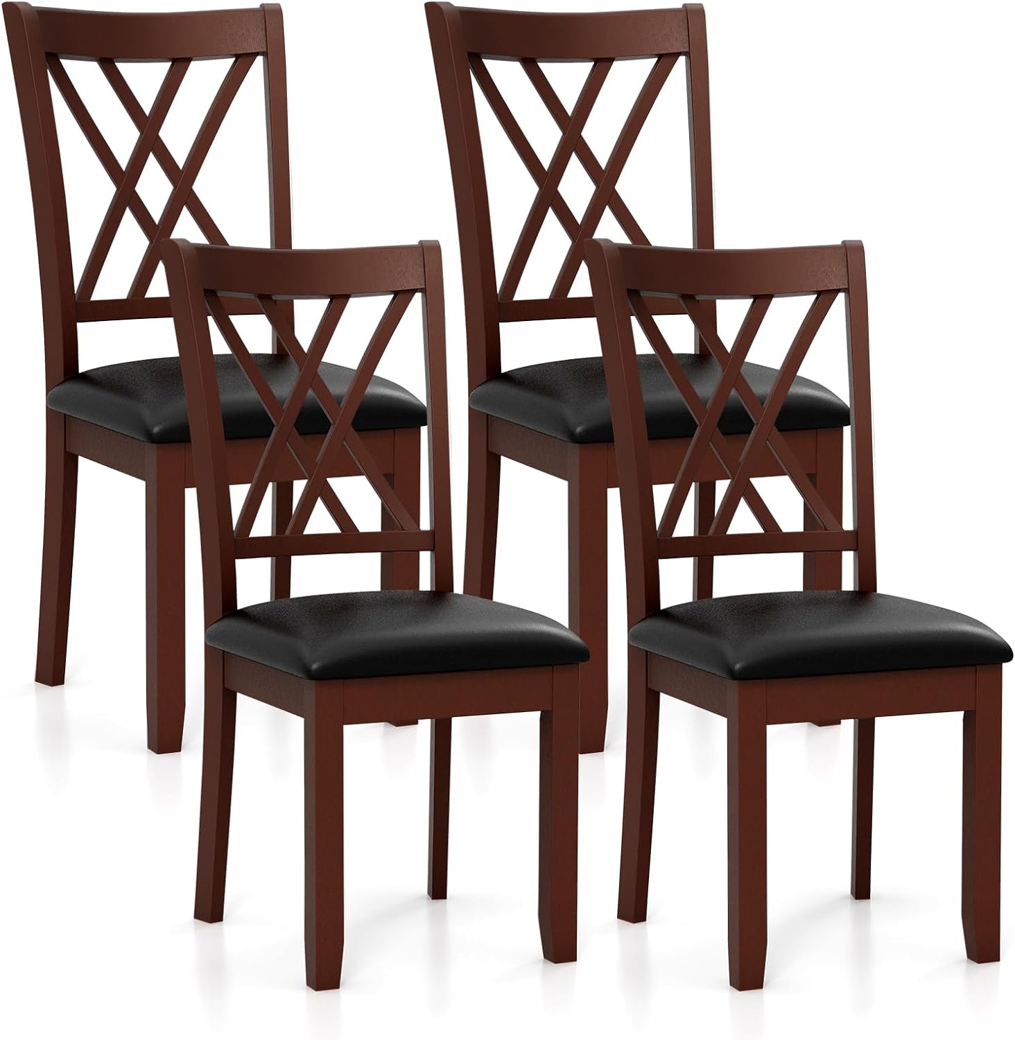 Giantex Wood Dining Chairs Set of 2, Faux Leather Upholstered Kitchen Chairs with Rubber Wood Legs