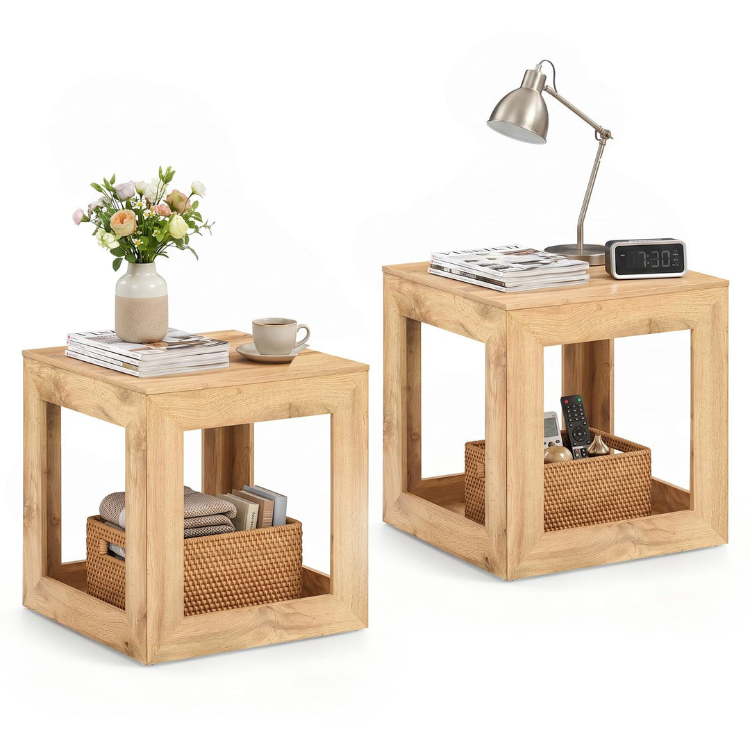 GIANTEX 20" Square Farmhouse End Table with 2-Tier Storage Shelf (1/2)