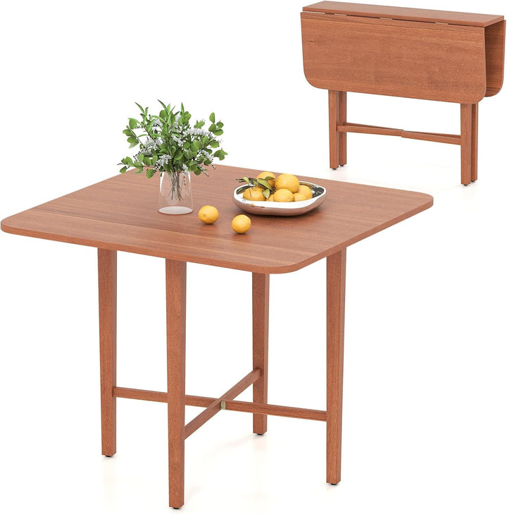 Giantex 36" Extendable Dining Table with Drop Leaf X-Shaped Frame Rubber Wood Legs