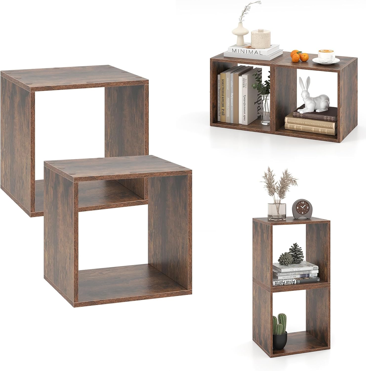 Giantex 2/4 Cube Bookshelf Organizer, 2-Tier Stackable Cube