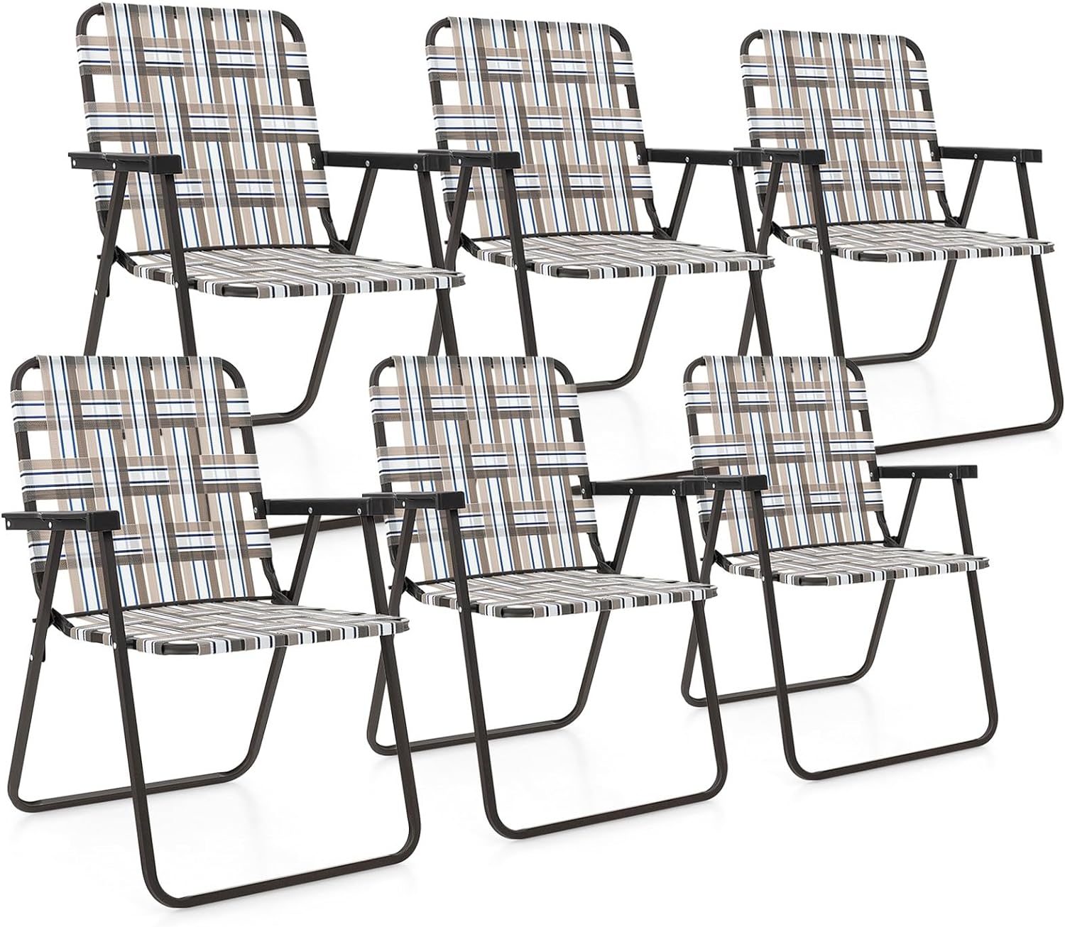 Giantex Folding Lawn Chairs Set of 6 Outdoor Portable Beach Chair W/Stable Steel Frame