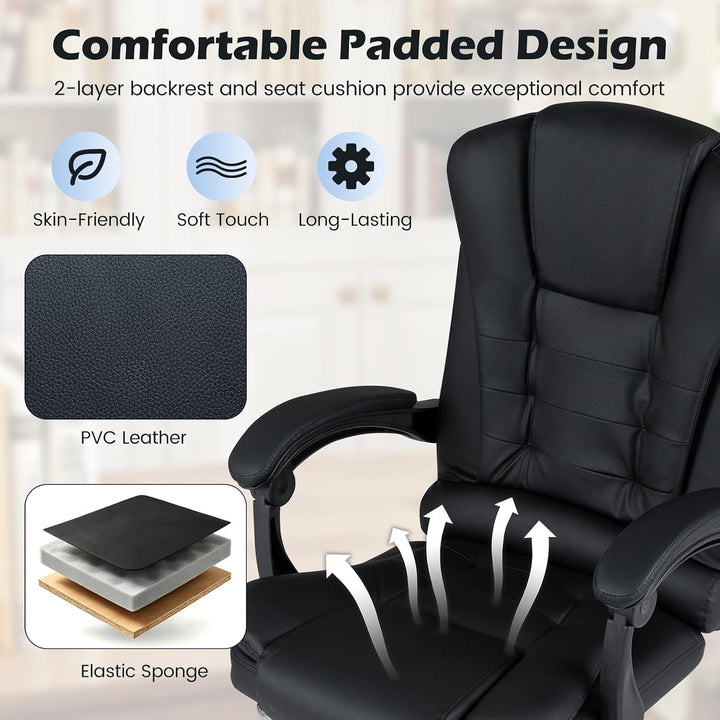 GIANTEX Massage Office Chair, Comfy Desk Chair with Foot Rest, Black | Executive Chair with Adjustable Reclining Backrest