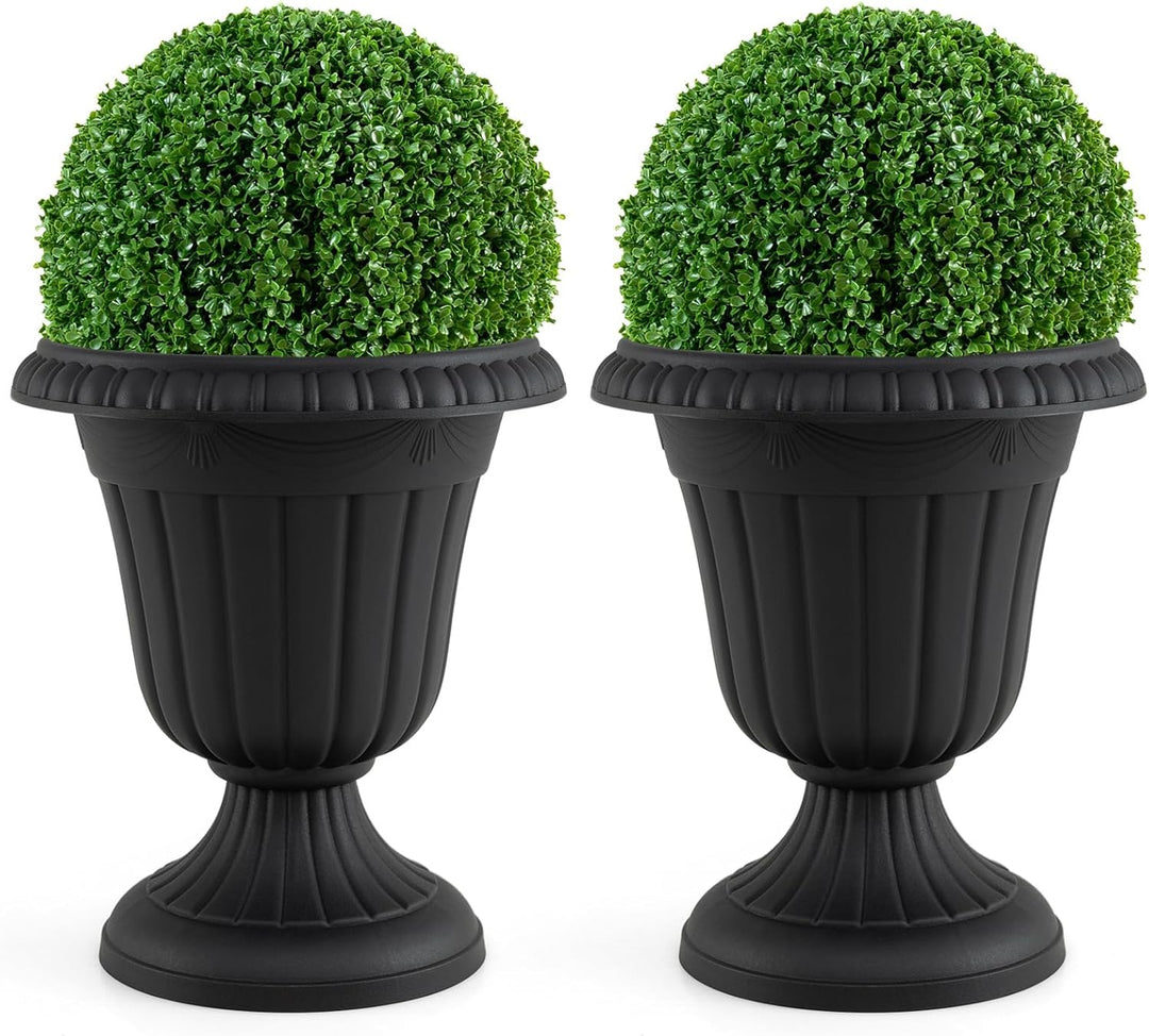 Giantex 18" Tall Urn Plastic Flower Pots with Pedestal Base &amp; Pre-Marked Drain Hole