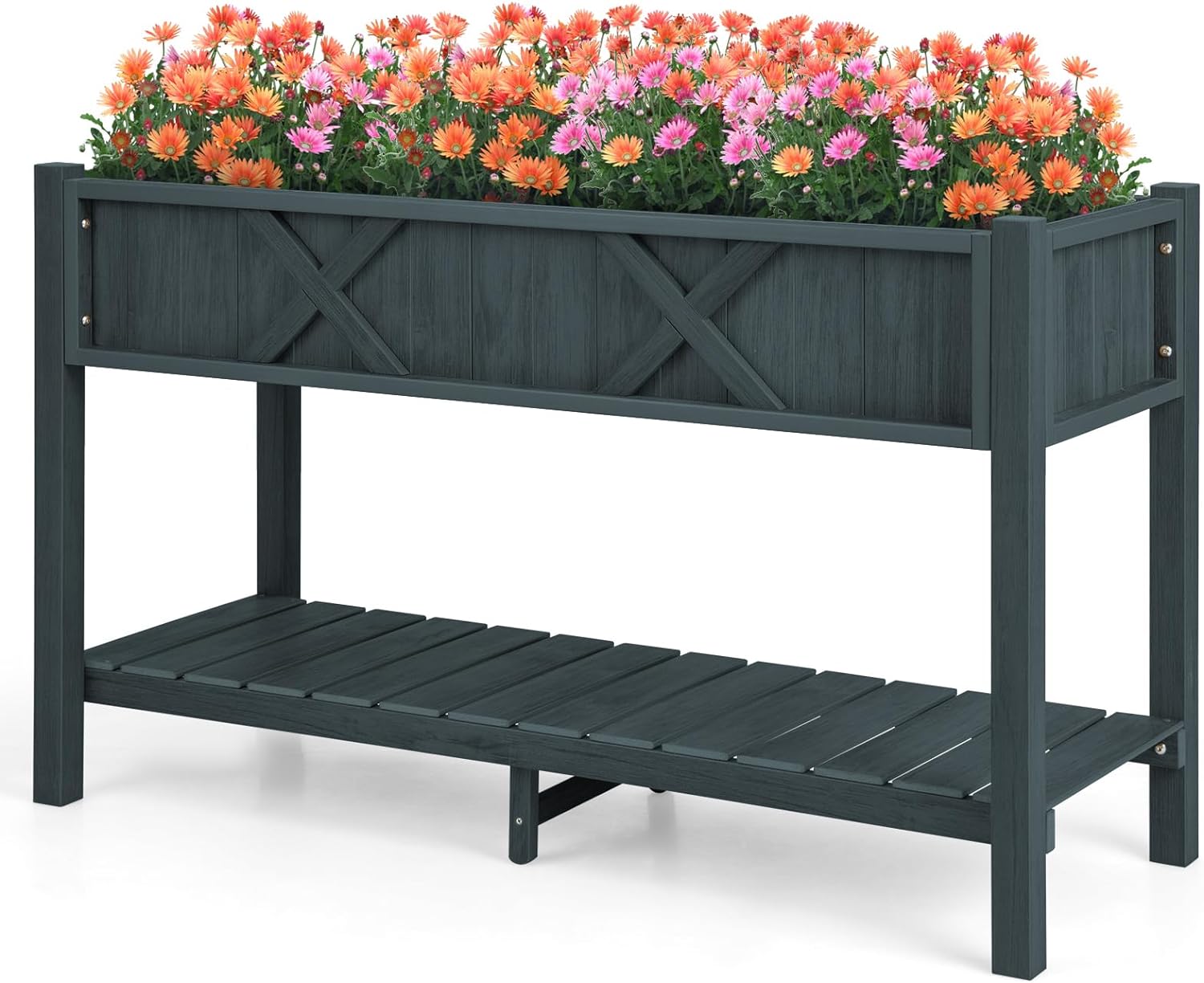 Giantex HIPS Raised Garden Bed, Elevated Planter Box w/Legs, Storage Shelf, Drain Holes