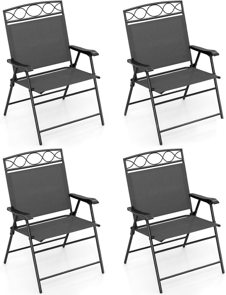 Giantex Set of 4 Patio Folding Chairs with Armrest and Metal Frame