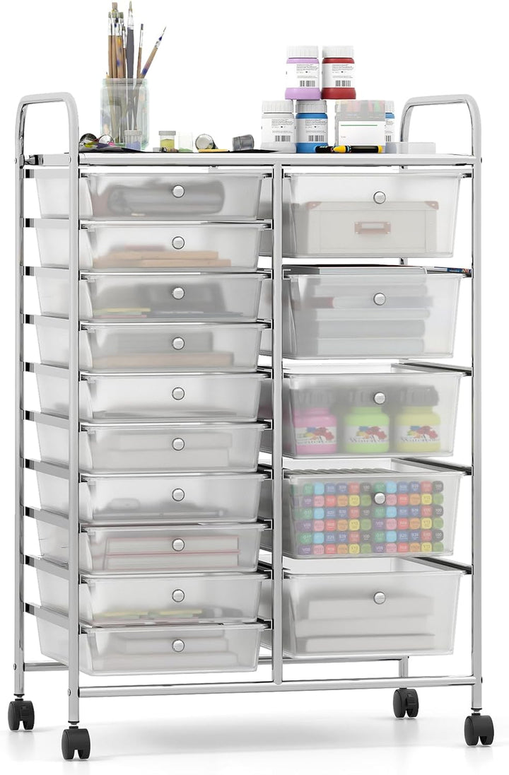 Giantex Rolling Storage Cart 15-Drawer Trolley with Chrome Plated Metal Frame