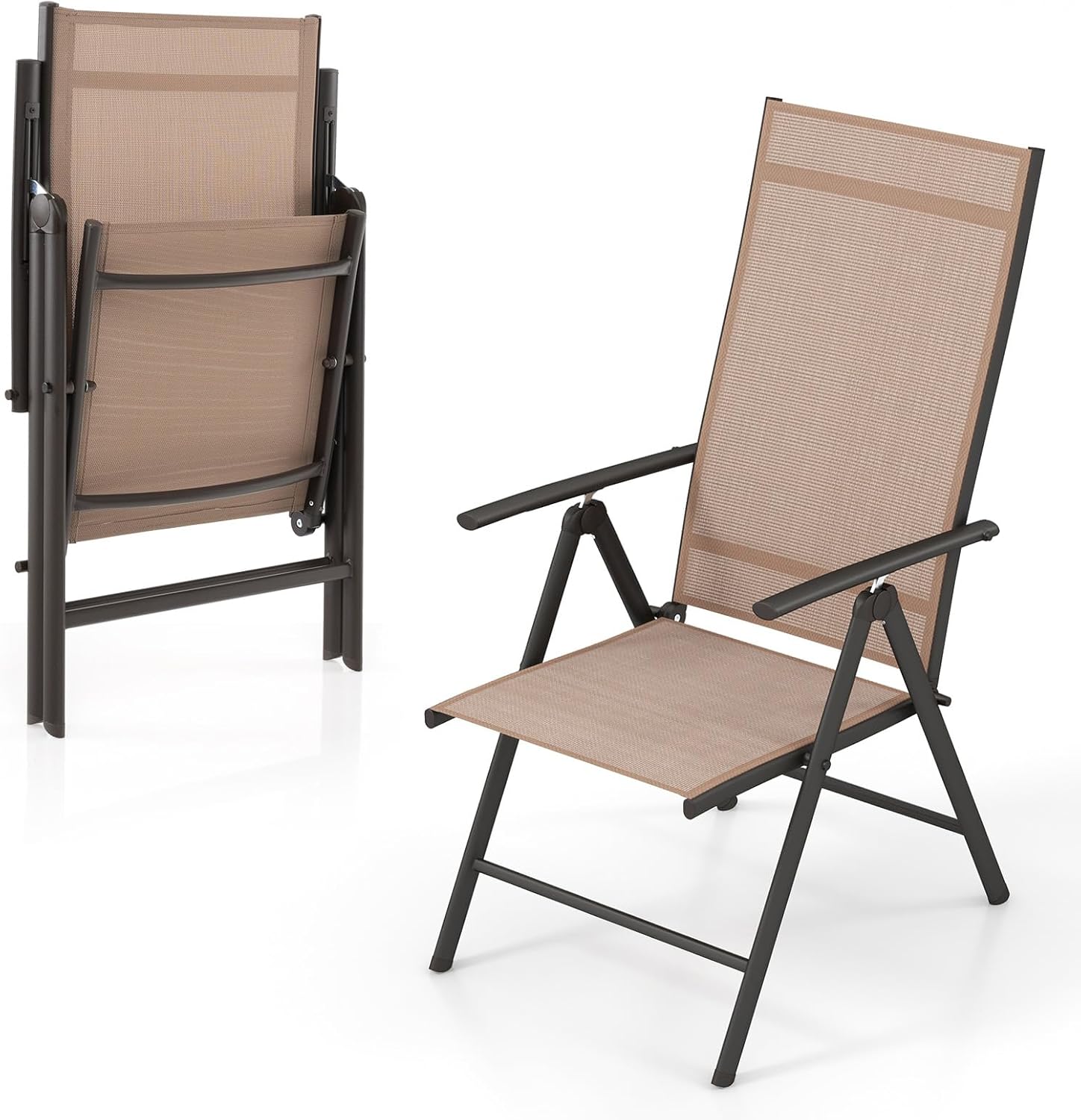 Giantex Folding Patio Chairs, High Back Outdoor Chairs with 7-Level Adjustable High Backrest