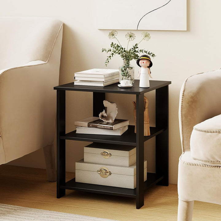 Giantex 16" Square 3-Tier Wooden Sofa Couch End Table with Open Storage Shelves (1/2)