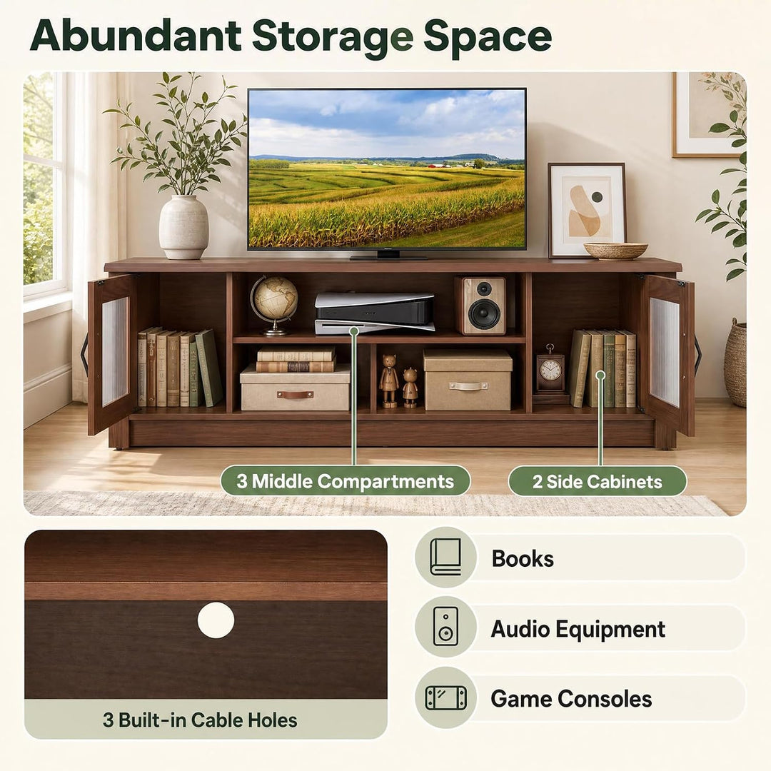 GIANTEX 63" Farmhouse TV Stand for 70 inch TV with 2 Fluted Doors