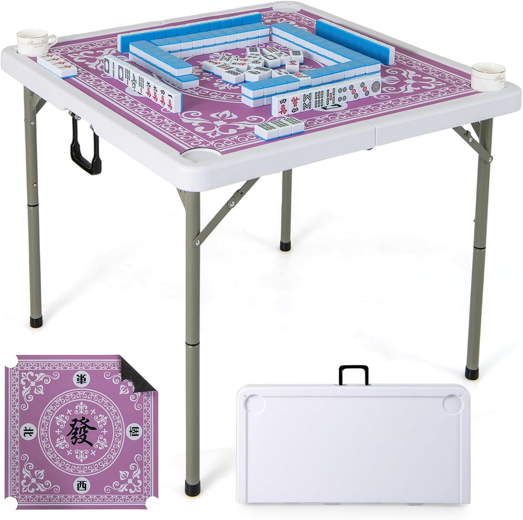 Giantex Folding Mahjong Table 35" Square Card Table with Cup Holders