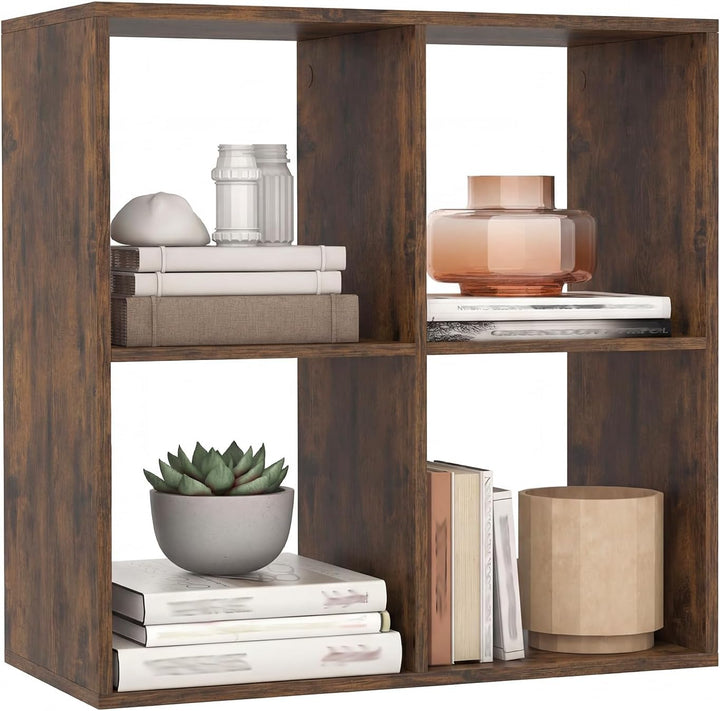 Giantex 4-Cube Bookcase, White Cubby Bookshelf w/Back Guardrail &amp; Anti-Tipping Kits