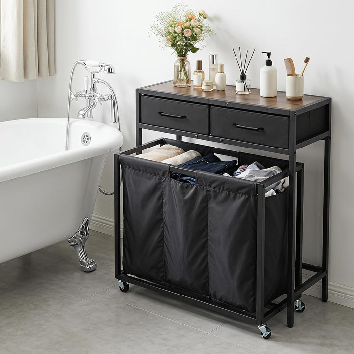 GIANTEX Pull-Out Laundry Sorter 3 Section with Wheels