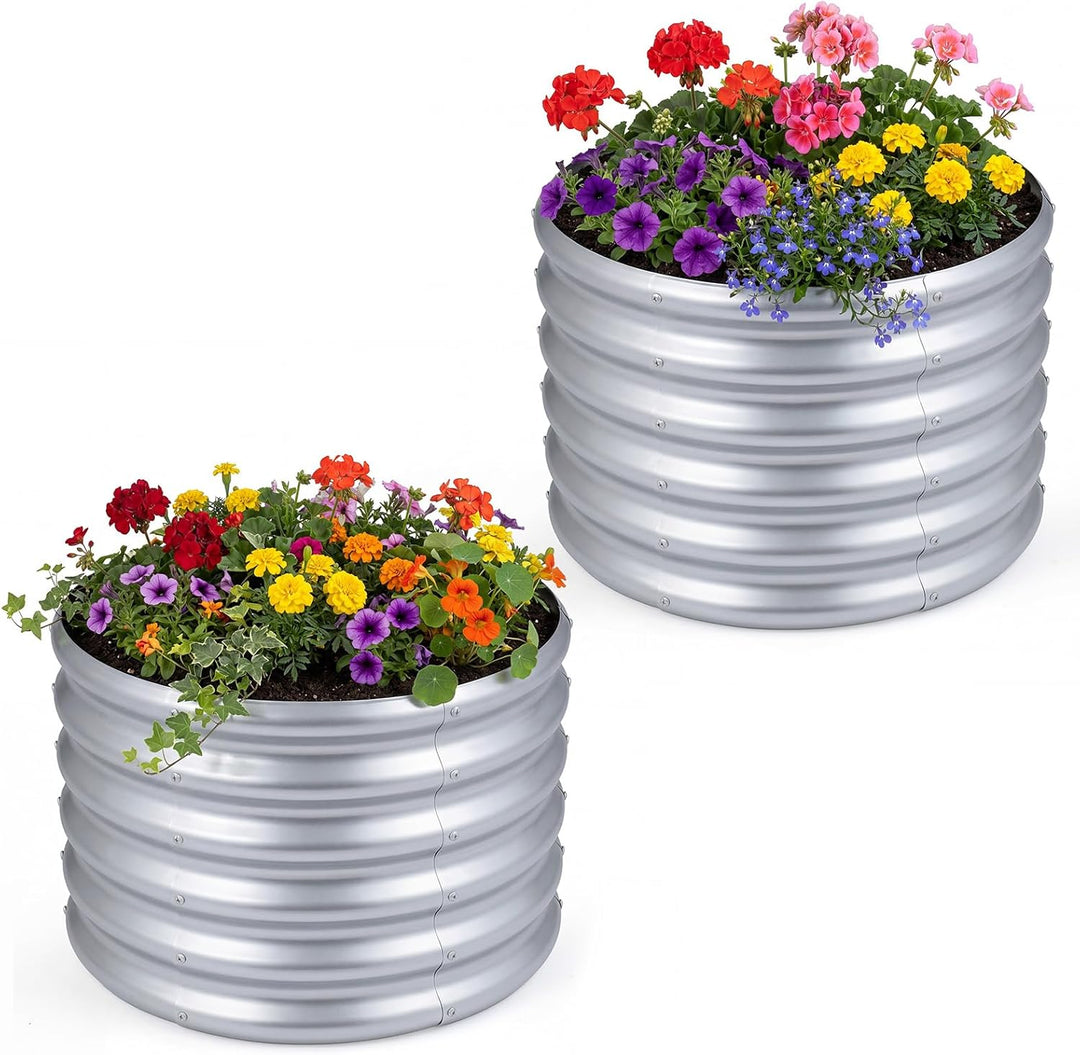 Giantex Galvanized 2 x 2 x 1.5 FT Round Outdoor Planter Box with Open-Ended Base (1/2)