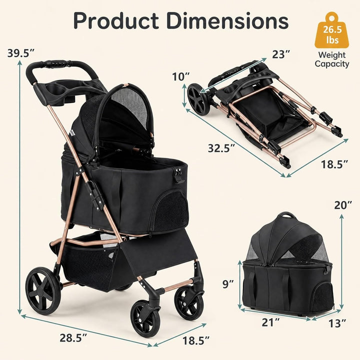 GIANTEX Dog Stroller for Small Dogs &amp; Cats with Detachable Carrier