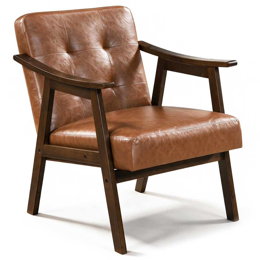 GIANTEX Faux Leather Accent Chair with Inclined Backrest (1/2)