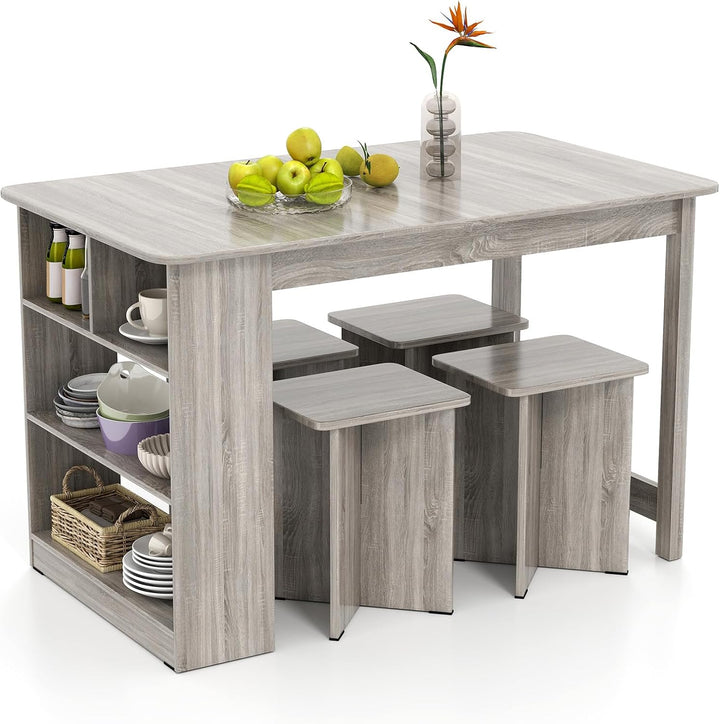 Giantex Kitchen Table Set for 4 with Side Storage Shelf
