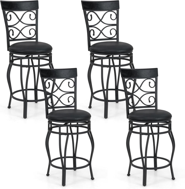 Giantex 26" Swivel Bar Stools Set of 2/4, Counter Height Bar Stools with Back, Upholstered PU Leather Seat, Black