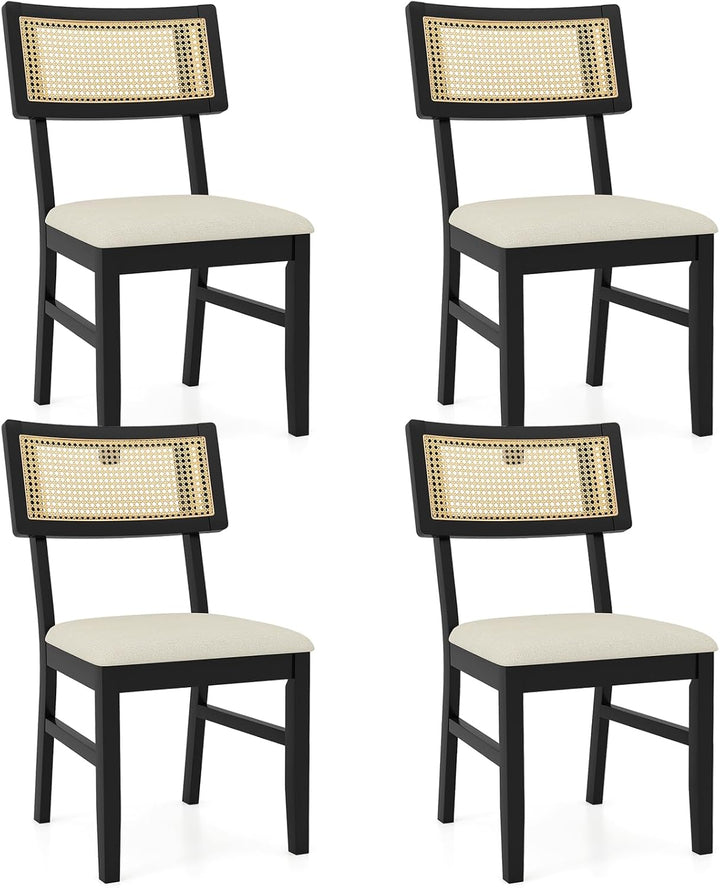 Giantex Fabric Upholstered Dining Room Chairs w/Padded Seat Rubber Wood Legs & Curved Backrest