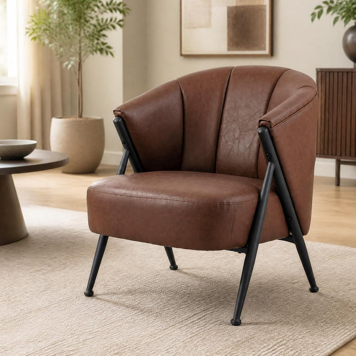 Giantex Mid Century Modern Accent Chair w/Curved Backrest &amp; Wide Seat
