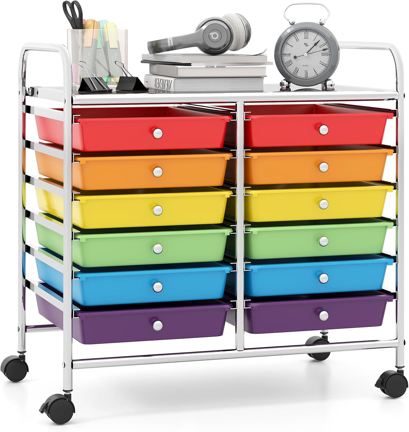 12 Drawers Rolling Cart for Office School Supplies - 25” x 15” x 24.5”