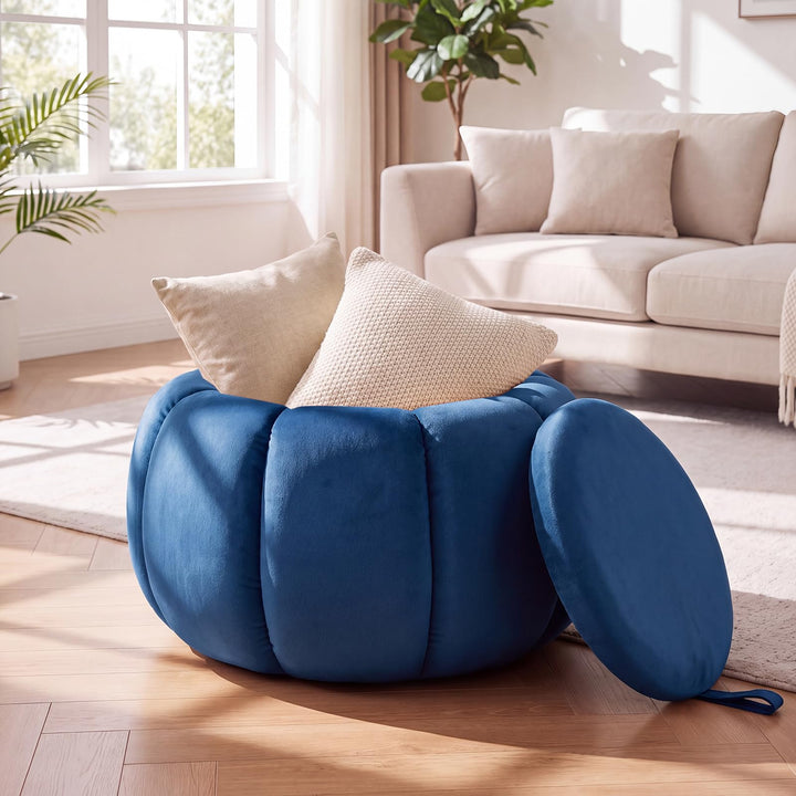 GIANTEX Pumpkin Shaped Ottoman Coffee Table with Storage &amp; Removable Lid
