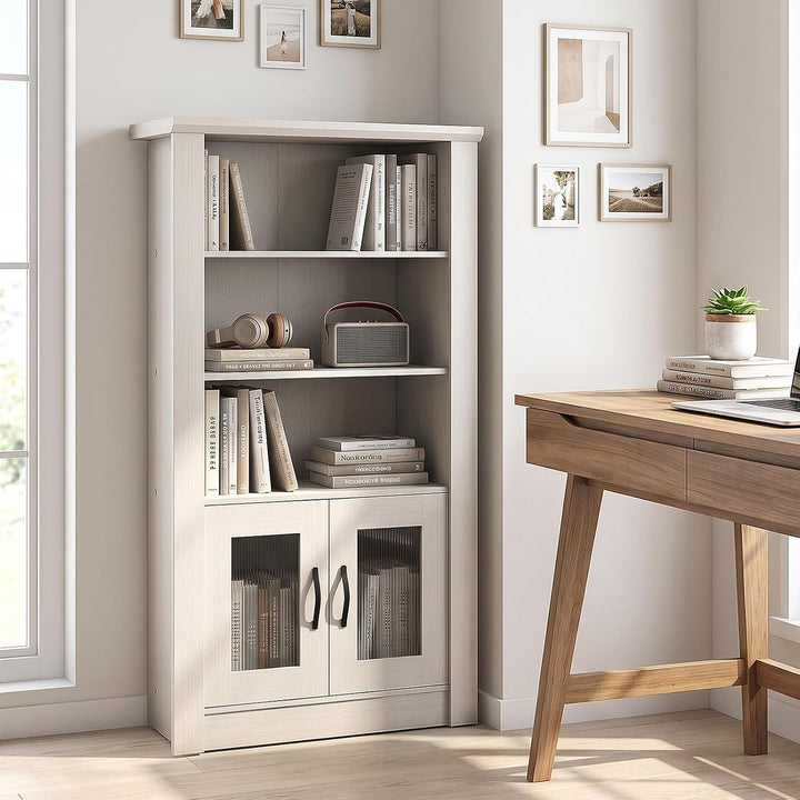 GIANTEX 48.5" Tall Modern Bookshelf with Cabinet, 4-Tier Display Bookcase