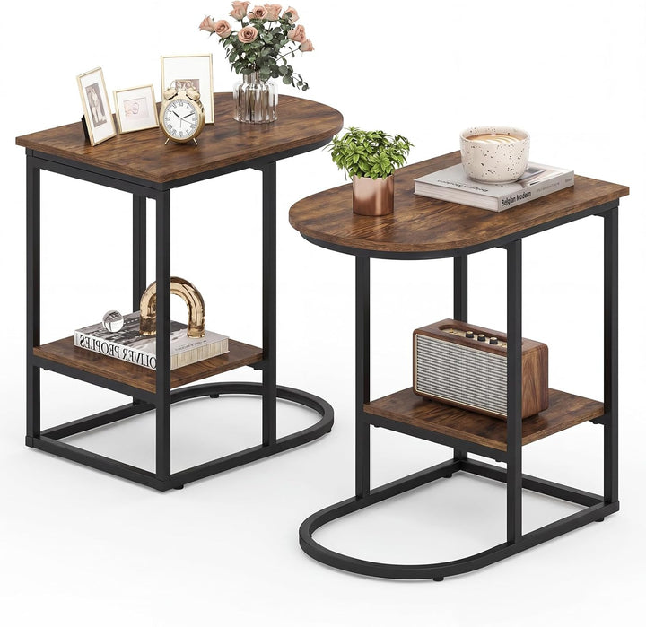 Giantex C Shaped End Table with Industrial Wood Tabletop (1/2)
