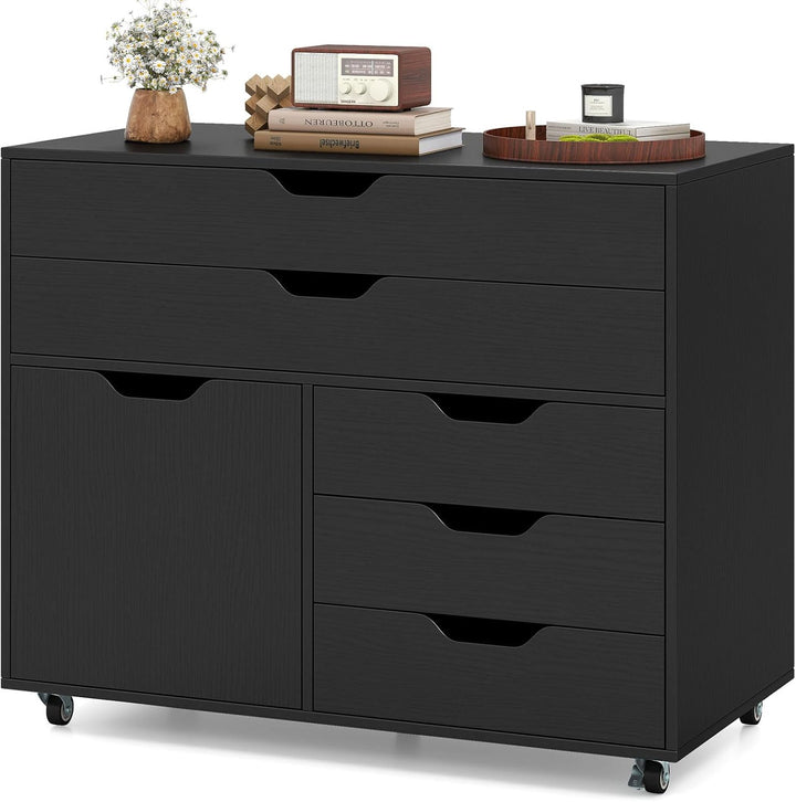 Giantex File Cabinet, Rolling Lateral Filing Cabinet with 2 Large Drawers, 3 Small Drawers