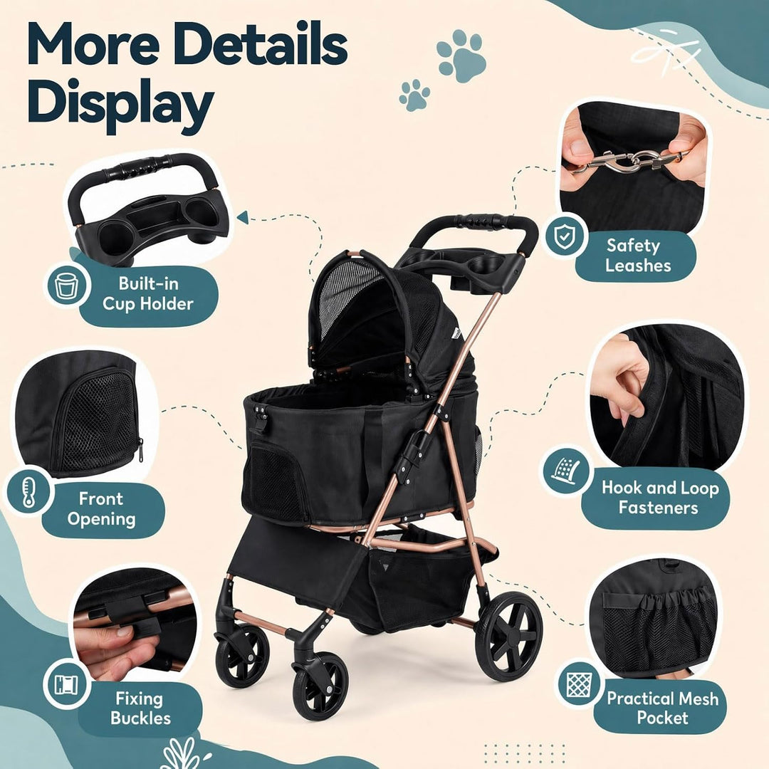 GIANTEX Dog Stroller for Small Dogs &amp; Cats with Detachable Carrier