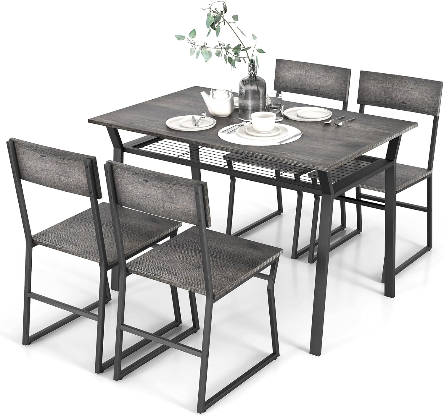 Giantex Dining Table Set for 4, 47”L x 28”W Rectangular Kitchen Table w/ 4 Trapezoid Chairs