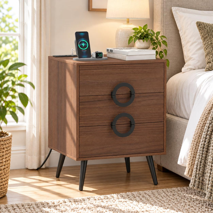 GIANTEX 3-Drawer Nightstand with Charging Station (1/2)