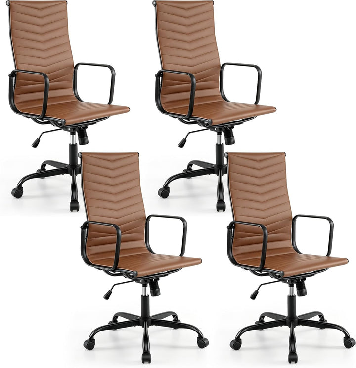 GIANTEX Home Office Chair Ribbed, High-Back PU Leather Desk Chair