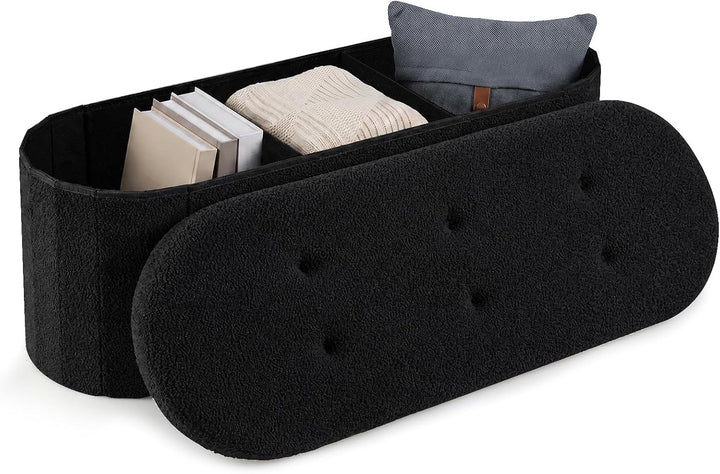 Giantex 43" Storage Ottoman Bench, Oval Ottoman with Dividers | Upholstered Bench Storage
