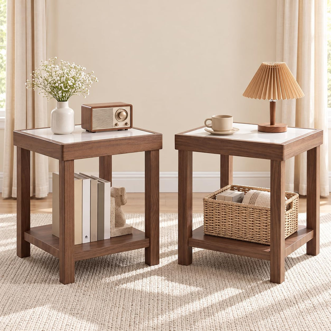 GIANTEX 2-Tier Square End Table with Tempered Glass Top (1/2)
