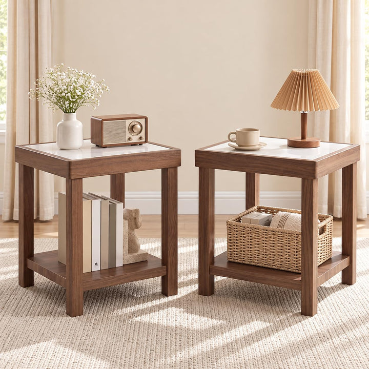 GIANTEX 2-Tier Square End Table with Tempered Glass Top (1/2)