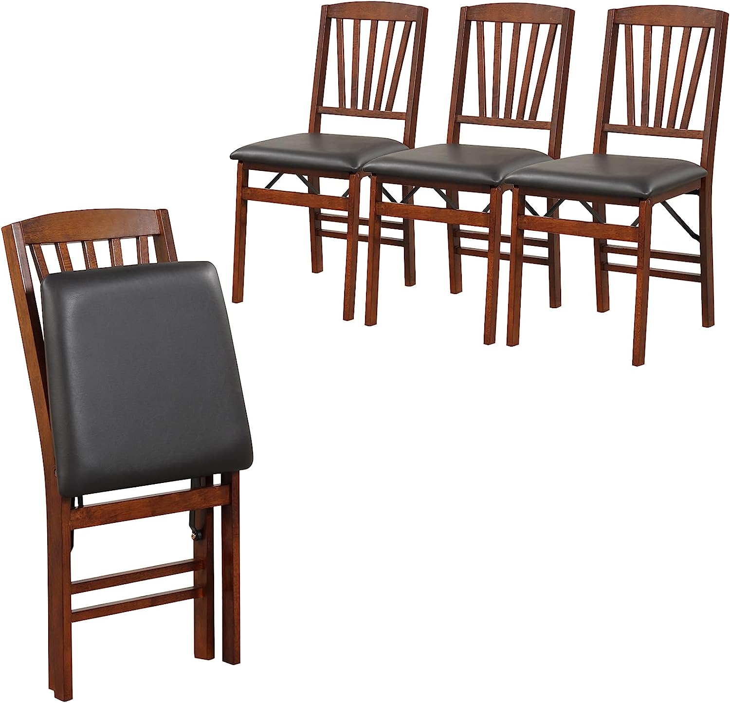 Giantex Folding Dining Chairs Set of 2, Foldable Wood Kitchen Chairs with Padded Seat