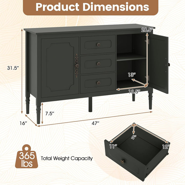 GIANTEX 47" Buffet Cabinet with Storage  3-Drawer Sideboard Cabinet