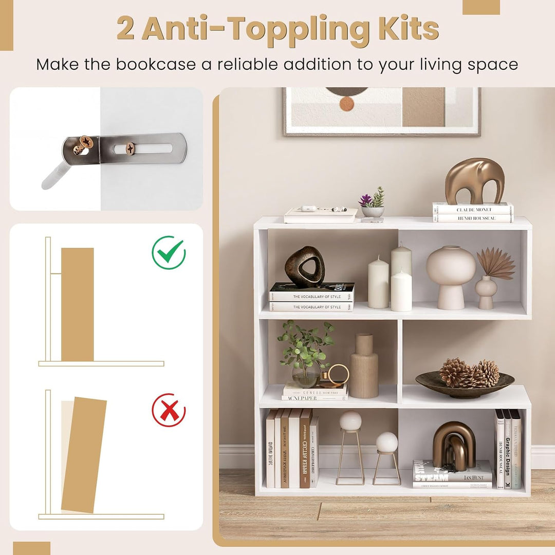 GIANTEX 3-Tier Bookshelf, Wooden Concave Bookcase for Small Space | Modern Freestanding Display Storage Shelves