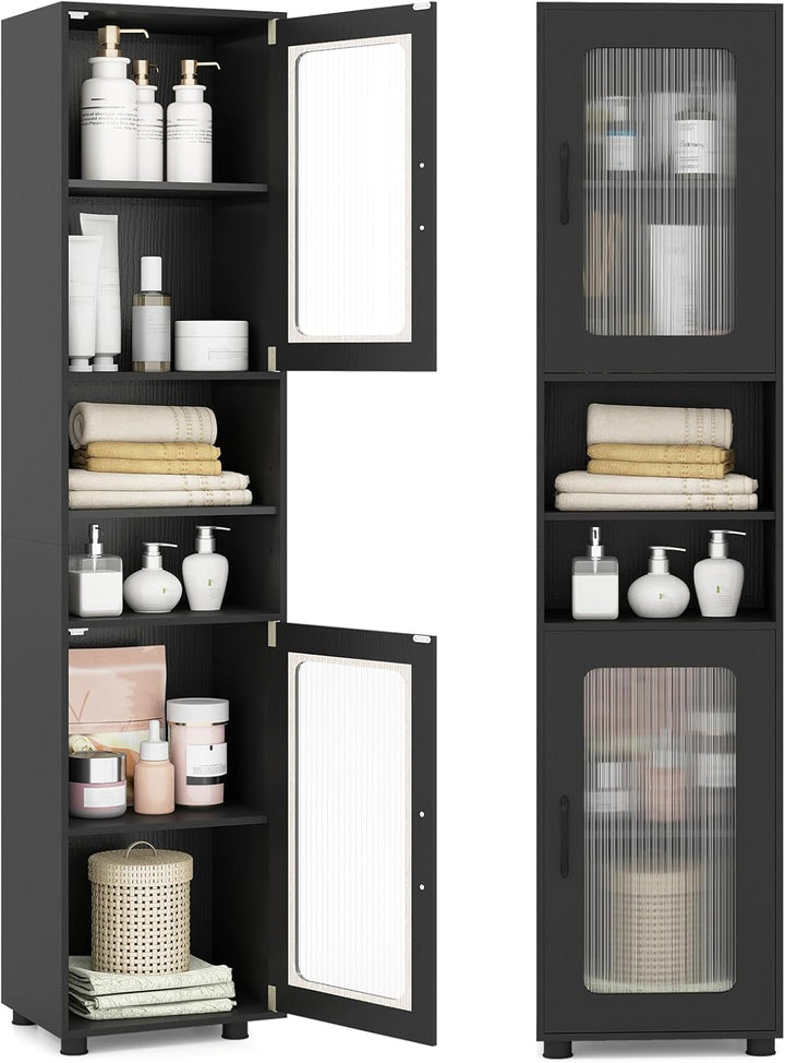 Giantex 67" Tall Bathroom Storage Cabinet | Narrow Freestanding Cabinet with 2 Fluted Doors