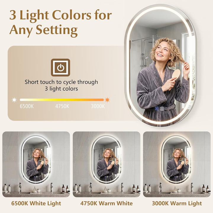 CHARMAID Capsule LED Bathroom Mirror with Front-Lit &amp; Backlit, 20" x 32"